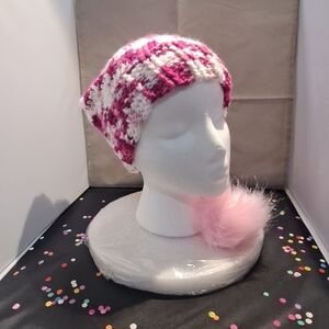 Pink and White Knit Beanie